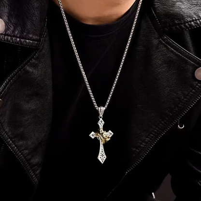 👑 PROMO FLASH 50% ! ✨ Pendentif Croix & Couronne en Titane – Bijou Porte-Bonheur, Style Vintage & Hypoallergénique ✝️