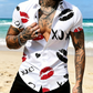 👔🔥 PROMO FLASH 50% ! Chemise Homme Imprimé Baisers XOXO – Tissu Léger Infroissable, Col Classique, Manches Courtes Décontractées 💋