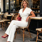👗🌟 PROMO FLASH 50% ! Ensemble 2 Pièces Femme Élégant – Haut Col V & Tour de Taille Noué, Pantalon Large, Style Chic & Polyvalent pour le Bureau & Soirée ✨