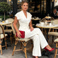 👗🌟 PROMO FLASH 50% ! Ensemble 2 Pièces Femme Élégant – Haut Col V & Tour de Taille Noué, Pantalon Large, Style Chic & Polyvalent pour le Bureau & Soirée ✨