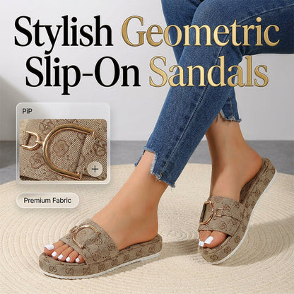 💐✨ PROMO EXCEPTIONNELLE 50% ! Sandales à Enfiler Femme – Motif Géométrique, Semelle Ortho Confort, Boucle D Dorée, Tissu Respirant 🔷
