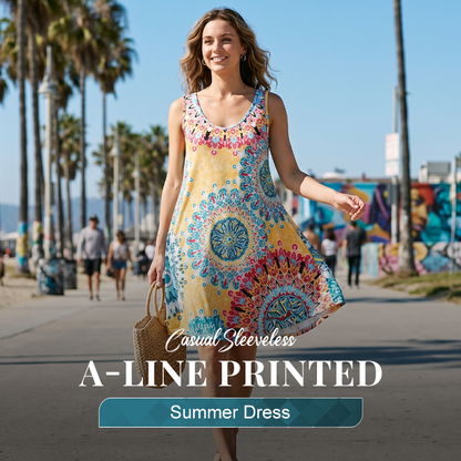 💐🌺 PROMO EXCEPTIONNELLE 50% ! Robe Femme Imprimée Sans Manches – Tissu Coton Léger, Tombé Fluide, Coupe Décontractée, Style Bohème & Polyvalent 💨