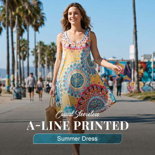 💐🌺 PROMO EXCEPTIONNELLE 50% ! Robe Femme Imprimée Sans Manches – Tissu Coton Léger, Tombé Fluide, Coupe Décontractée, Style Bohème & Polyvalent 💨