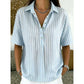 👕✨ PROMO LIMITÉE 50% DE RÉDUCTION ! Chemise Femme à Manches Courtes Rayées – Coupe Décontractée, Col en V, 9 Couleurs, Taille S-3XL, Polyvalente & Facile d'Entretien 🌸
