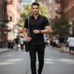👔🍁 PROMO FLASH 50% ! Chemise Homme Noire Jacquard – Motif Losange Subtile, Coupe Athlétique Slim, Manches Courtes, Tissu Infroissable, 8 Tailles (jusqu'au 5XL) ✨