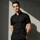 👔🍁 PROMO FLASH 50% ! Chemise Homme Noire Jacquard – Motif Losange Subtile, Coupe Athlétique Slim, Manches Courtes, Tissu Infroissable, 8 Tailles (jusqu'au 5XL) ✨