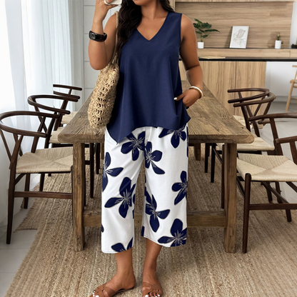 🌸🌺 PROMO FLASH 50% ! Ensemble 2 Pièces Femme – T-shirt Asymétrique & Pantacourt Imprimé Fleuri, Tissu Doux, Style Bohème Chic & Polyvalent ✨