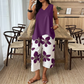 🌸🌺 PROMO FLASH 50% ! Ensemble 2 Pièces Femme – T-shirt Asymétrique & Pantacourt Imprimé Fleuri, Tissu Doux, Style Bohème Chic & Polyvalent ✨