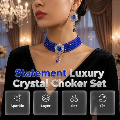 📢⏰ PROMO FLASH 50% ! Ensemble Collier Ras-du-Cou Cristal & Boucles d'Oreilles – Plusieurs Rangs, Cristaux Éclatants, Style Luxe & Élégant pour Soirées & Événements 💎