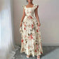 👗🌼 PROMO FLASH 50% ! Robe Longue Plissée Imprimé Floral Vintage – Col Carré, Manches Papillons, Taille Haute, Style Romantique & Élégant pour le Printemps/Été ☀️