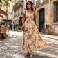 👗🌼 PROMO FLASH 50% ! Robe Longue Plissée Imprimé Floral Vintage – Col Carré, Manches Papillons, Taille Haute, Style Romantique & Élégant pour le Printemps/Été ☀️