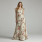 👗🌼 PROMO FLASH 50% ! Robe Longue Plissée Imprimé Floral Vintage – Col Carré, Manches Papillons, Taille Haute, Style Romantique & Élégant pour le Printemps/Été ☀️