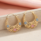 📢⏰ PROMO FLASH 50% ! Boucles d'oreilles Créoles Croissant Plaqué Or – Détails en Filigrane, Fleurs en Émail Rose & Bleu, Crochet Sécurisé, Style Bohème Chic ✨