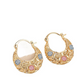 📢⏰ PROMO FLASH 50% ! Boucles d'oreilles Créoles Croissant Plaqué Or – Détails en Filigrane, Fleurs en Émail Rose & Bleu, Crochet Sécurisé, Style Bohème Chic ✨