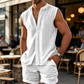 👕🌴 PROMO FLASH 50% ! Ensemble Homme Haut Sans Manches Boutonné + Short – Motif Texturé, Polyester Léger, 5 Coloris, Tailles S-2XL, Idéal Vacances ✨