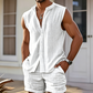 👕🌴 PROMO FLASH 50% ! Ensemble Homme Haut Sans Manches Boutonné + Short – Motif Texturé, Polyester Léger, 5 Coloris, Tailles S-2XL, Idéal Vacances ✨