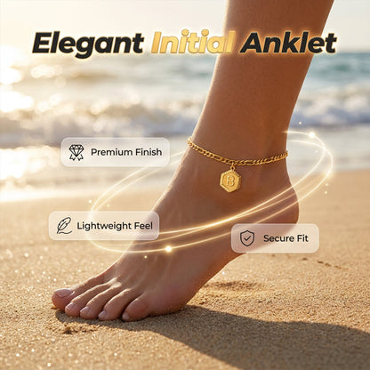📢⏰ PROMO FLASH 50% ! Bracelet de Cheville Initial Doré avec Chaîne Figaro – Pendentif Initiale Personnalisé (A-Z), Plaquage Or, Fermoir Sécurisé, Léger, Parfait pour l'Été & la Plage ✨