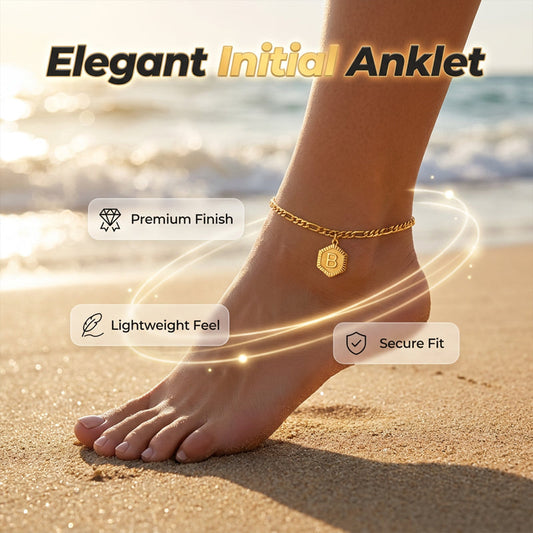 📢⏰ PROMO FLASH 50% ! Bracelet de Cheville Initial Doré avec Chaîne Figaro – Pendentif Initiale Personnalisé (A-Z), Plaquage Or, Fermoir Sécurisé, Léger, Parfait pour l'Été & la Plage ✨