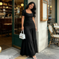 👗🍷 PROMO LIMITÉE 50% ! Ensemble Robe Femme 2 Pièces – Encolure Carrée, Tissu Froissé, Jupe Longue à Volants, Style Élégant & Bohème, 4 Couleurs 🍂
