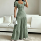 👗🍷 PROMO LIMITÉE 50% ! Ensemble Robe Femme 2 Pièces – Encolure Carrée, Tissu Froissé, Jupe Longue à Volants, Style Élégant & Bohème, 4 Couleurs 🍂