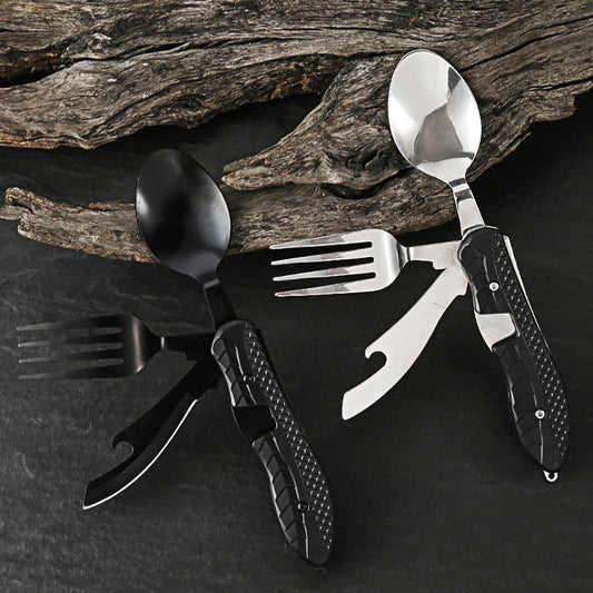 🍴 PROMO FLASH : 50% DE RÉDUCTION ! ⏰ Couverts Pliables 4-en-1 – Acier Inoxydable & Caoutchouc – Couteau, Fourchette, Cuillère, Ouvre-Bouteille for Camping & Randonnée ⛰️