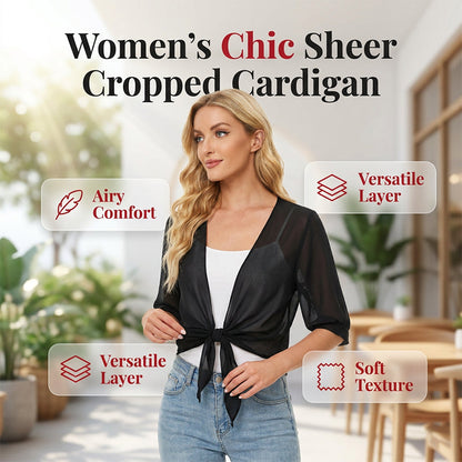 🦋🍃 PROMO LIMITÉE 50% ! Top/Blouse Femme en Chiffon Transparent à Nœud Devant – Coupe Courte, Décolleté en V, Style Romantique & Élégant, Parfait pour Superposition 🍷