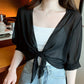 🦋🍃 PROMO LIMITÉE 50% ! Top/Blouse Femme en Chiffon Transparent à Nœud Devant – Coupe Courte, Décolleté en V, Style Romantique & Élégant, Parfait pour Superposition 🍷