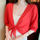 🦋🍃 PROMO LIMITÉE 50% ! Top/Blouse Femme en Chiffon Transparent à Nœud Devant – Coupe Courte, Décolleté en V, Style Romantique & Élégant, Parfait pour Superposition 🍷