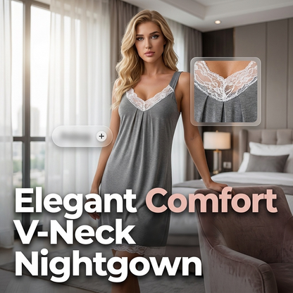 🌙👗 PROMO FLASH 50% ! Chemise de Nuit Femme Encolure en V avec Dentelle – Tissu Doux & Respirant, Coupe Détendue, 5 Couleurs/Imprimés, Style Élégant & Confortable pour la Nuit ✨