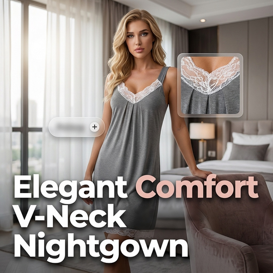 🌙👗 PROMO FLASH 50% ! Chemise de Nuit Femme Encolure en V avec Dentelle – Tissu Doux & Respirant, Coupe Détendue, 5 Couleurs/Imprimés, Style Élégant & Confortable pour la Nuit ✨