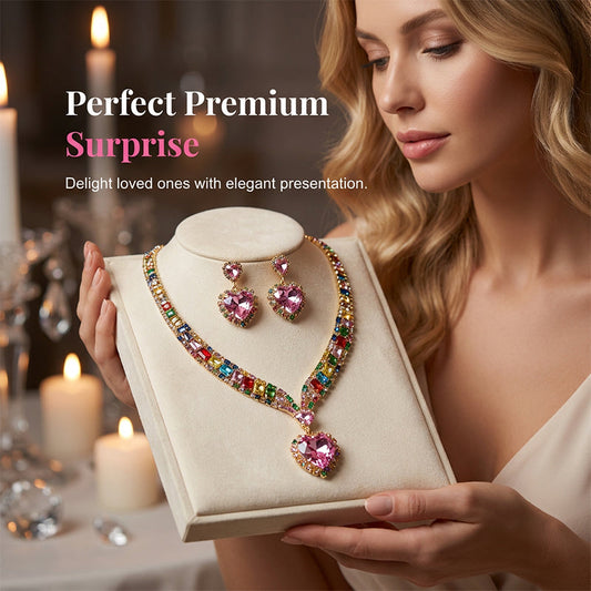 💎 Dernier Jour -50% ! ✨ Parure Bijoux Cœur Scintillant – Cristal Synthétique – Collier 31–40 cm + Boucles d’Oreilles – Noir/Multicolore – Élégante et Légère 💖