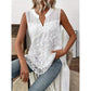 👗🌸 PROMO FLASH 50% ! Chemisier Femme sans Manches en Dentelle Florale – Col en V, Tissu Léger Respirant, Style Romantique & Élégant, Parfait pour Toutes Occasions ✨