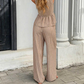 👕✨ PROMO FLASH -50% ! Ensemble Deux-Pièces Femme – Haut Rayé Col V à Peplum + Pantalon Large, Tissu Polyester, Café, Tailles S-XL, Idéal Vacances & Quotidien
