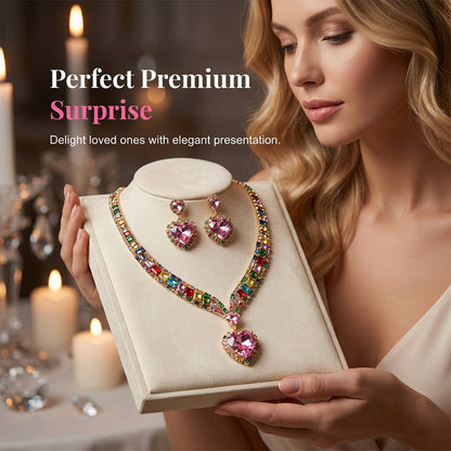 💎✨ PROMO FLASH 50% ! Ensemble Collier & Boucles d'Oreilles Cœur Étincelant – Cristal Synthétique, Léger, Style Élégant pour Soirée & Occasions Spéciales 🖤