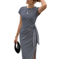 👗🎀 PROMO SPÉCIALE - ACHETEZ EN GROS ! Robe Midi Femme à Rayures avec Nœud Latéral – Tissu Doux, Coupe Élégante, 6 Couleurs, Taille S-XL, Parfaite pour Toutes Occasions ✨