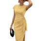 👗🎀 PROMO SPÉCIALE - ACHETEZ EN GROS ! Robe Midi Femme à Rayures avec Nœud Latéral – Tissu Doux, Coupe Élégante, 6 Couleurs, Taille S-XL, Parfaite pour Toutes Occasions ✨
