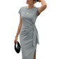 👗🎀 PROMO SPÉCIALE - ACHETEZ EN GROS ! Robe Midi Femme à Rayures avec Nœud Latéral – Tissu Doux, Coupe Élégante, 6 Couleurs, Taille S-XL, Parfaite pour Toutes Occasions ✨