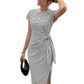 👗🎀 PROMO SPÉCIALE - ACHETEZ EN GROS ! Robe Midi Femme à Rayures avec Nœud Latéral – Tissu Doux, Coupe Élégante, 6 Couleurs, Taille S-XL, Parfaite pour Toutes Occasions ✨