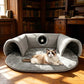 🐱✨ PROMO FLASH 50% ! Lit Tunnel pour Chat 2-en-1 – Doudou, Pliable, 75x55cm, Gris, Design Donut, Espacieux, Parfait pour Repos & Jeu ✨