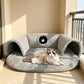 🐱✨ PROMO FLASH 50% ! Lit Tunnel pour Chat 2-en-1 – Doudou, Pliable, 75x55cm, Gris, Design Donut, Espacieux, Parfait pour Repos & Jeu ✨