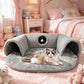 🐱✨ PROMO FLASH 50% ! Lit Tunnel pour Chat 2-en-1 – Doudou, Pliable, 75x55cm, Gris, Design Donut, Espacieux, Parfait pour Repos & Jeu ✨