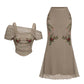 👗✨ PROMO EXCEPTIONNELLE 52% ! Ensemble 2 Pièces Femme Élégant – Haut Buste Droit Brodé & Jupe Queue de Sirène, 3 Couleurs, Taille S-XL, Parfait pour Soirée & Mariage ✨