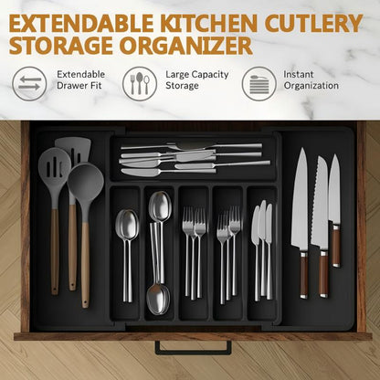 🍴 PROMO FLASH : 50% DE RÉDUCTION ! Range-Couverts Extensible pour Cuisine – Largeur Ajustable 33 à 57 cm, Multi-Compartiments & Matériau PP Alimentaire for un Tiroir Parfaitement Organisé ✨🗄️