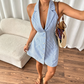 👗🌊 PROMO FLASH 50% ! Robe Courte Femme Bretelles Rayée – Col Bandelette, Dos Nu avec Nœud, Coupe A, Style Nautique Chic, Essentiel d'Été ✨