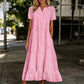 👗🌺 PROMO FLASH 50% ! Robe Femme Élégante à Manches Courtes et Col en V – Tissu Ajouré, Poches Latérales, Coupe A, 5 Couleurs, Lavable Machine, Polyvalente pour Tous Occasions ✨