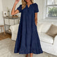 👗🌺 PROMO FLASH 50% ! Robe Femme Élégante à Manches Courtes et Col en V – Tissu Ajouré, Poches Latérales, Coupe A, 5 Couleurs, Lavable Machine, Polyvalente pour Tous Occasions ✨
