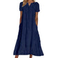 👗🌺 PROMO FLASH 50% ! Robe Femme Élégante à Manches Courtes et Col en V – Tissu Ajouré, Poches Latérales, Coupe A, 5 Couleurs, Lavable Machine, Polyvalente pour Tous Occasions ✨