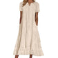 👗🌺 PROMO FLASH 50% ! Robe Femme Élégante à Manches Courtes et Col en V – Tissu Ajouré, Poches Latérales, Coupe A, 5 Couleurs, Lavable Machine, Polyvalente pour Tous Occasions ✨
