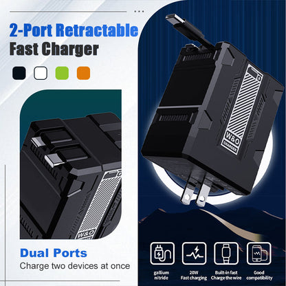 🔌⚡ PROMO FLASH 50% ! Chargeur Rapide 2 Ports Rétractable 20W – PD3.0, Câbles Intégrés, Protection Intelligente, 4 Couleurs, Parfait pour Voyage & Déplacement Professionnel 🌍