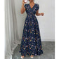👗💐 PROMO LIMITÉE 50% ! Robe Longue Femme Fleurie – Col V, Taille Smockée, Tissu Fluide, 2 Coloris, 5 Tailles, Parfaite Toutes Occasions ✨